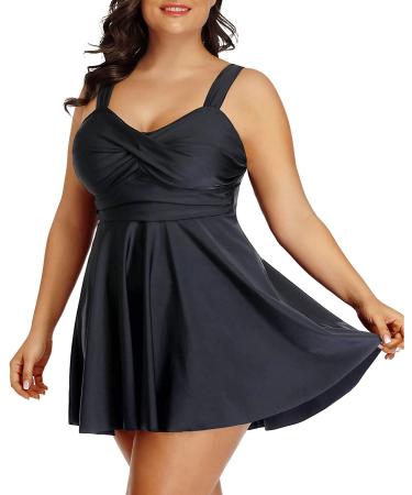 Aqua Eve Plus Size Two Piece Swimsuits for Women Tankini Bathing Suits Flowy Swim Dress with Shorts Black 18 Plus