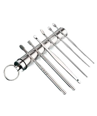 Ear Scoop 6-Piece Set of Ear Picking Tools Adult Ear Pick Ear Scoop Stainless Steel Portable Keychain Ear Scoop