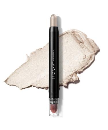 LUXAZA Pearl Cream Single Eye Shadow Stick Set Makeup with Blending Brush, Eye Brightener Stick, Highlighter Stick Eyeliner Smooth Metallic #19 Champagne-silk Pearl C001-Champagne-silk Pearl #19