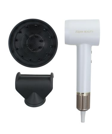 Blow Dryer 200 Million Negative Ionic Hair Dryer High-Speed Blow Dryer High Speed Hair Dryer (White with Diffuser Nozzle Pro and Anti-Flight Flyaway Attachment Nozzle)