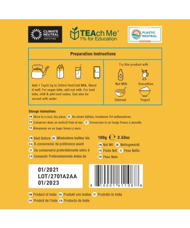 Vahdam Teas Turmeric Ginger Latte Mix - 3.53 oz (100g) | Organic Herbal Blend - Buy Online on SooperMarket.com