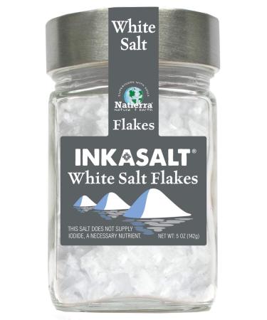 NATIERRA InkaSalt White Salt Flakes | 5 Ounce Glass Jar White InkaSalt Flakes 5 Ounce (Pack of 1)