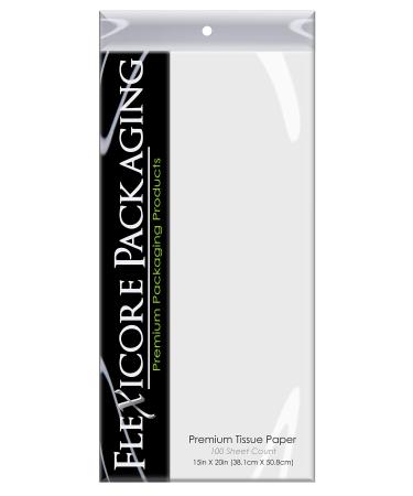 Flexicore Packaging White Gift Wrap Tissue Paper | Size: 15 Inch X 20 Inch | Count: 100 Sheets | Color: White | DIY Craft Art Paper (White 100 Tissue Sheets) 100 Count White
