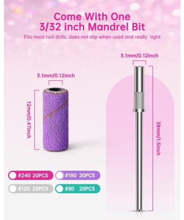 YBLNTEK 80Pcs Sanding Bands for Nail Drill - 3.1MM Mandrel Bit 80/120/180/240 Grit Ideal for Acrylic & Gel Nail Shaping - Buy Online on SooperMarket.com