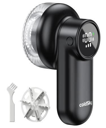 Rechargeable Fabric Shaver Lint Shaver with Digital Display Sweater Shaver with 6-Leaf Blades and Safety Lock 3-Speeds Defuzzer Remove Fuzz Pills from Clothes Furniture Sofa Blanket Black