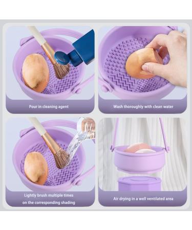 Makeup Brush Clean Set Makeup Brush Cleaning Mat&Hanging Drying Net Hangable Makeup Brush Cleaning Bowl with Drying Makeup Brush Holder for Brushes Makeup Sponge Powder Puff (Purple) - Buy Online on SooperMarket.com