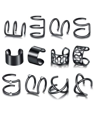 Diarypiece 12 Pcs Retro Advanced Sense Ear Bone Clip Without Pierced Metal Ear Cuff Jewelry Metal alloy