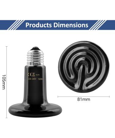 Caldarax 2 Pack 150W Terrarium Reptile Heat Bulb E27 Infrared Ceramic Heating Lamps AC 220-240V Ceramic Heat Emitter for Reptiles Lizards Tortoise Snakes Chicken - Buy Online on SooperMarket.com