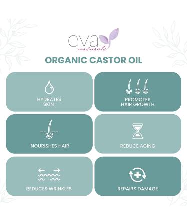 Eva Naturals Organic Castor Oil (60ml) - Promotes Hair, Eyebrow, and Eyelash Growth | Diminishes Wrinkles | Hydrates Skin | 100% Pure Cold Pressed - 2 Fl Oz - Buy Online on SooperMarket.com