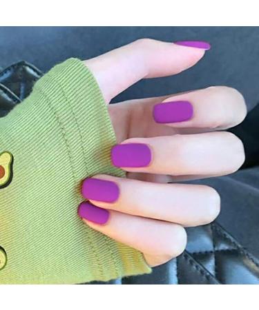 Sethexy Matte False Nails Purple Short Full Cover Salon Art Design 24pcs False Nails for Women and Girls