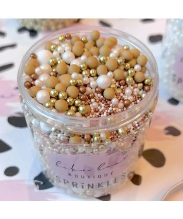 Luxury metallic Gold Nude Beige neutral White Rose Gold Christmas Sprinkles mix blend baby shower cupcakes cookies biscuits edible cake topper pearls wedding hen party decoration chocolate balls MOET - Buy Online on SooperMarket.com