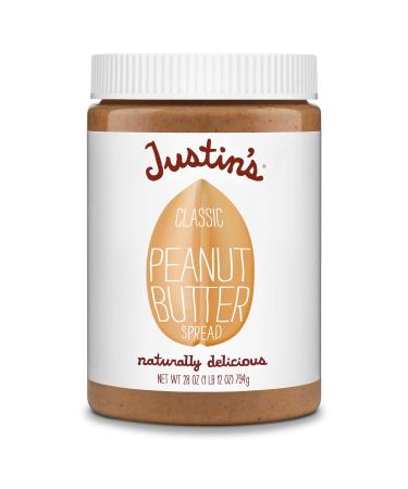 Justin's Classic Peanut Butter, Only Two Ingredients, No Stir, Gluten-free, Non-GMO, Responsibly Sourced, 28 Ounce Jar