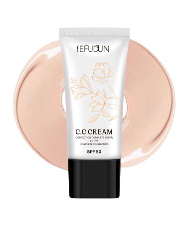 CC Cream Skin Tone Adjusting CC Cream Face Sunscreen SPF 50 Full Cover Concealer Repair Moisturizer Foundation Cream Correcting Self Adjusting for Mature Skin Makeup Primer Natural Color
