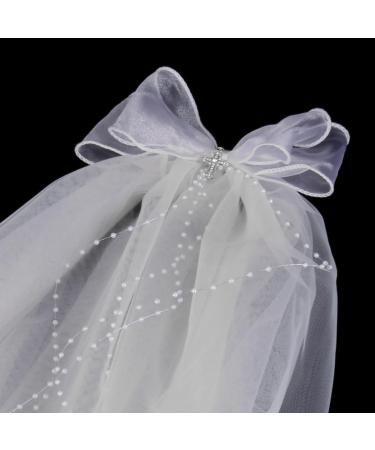 Merroyal Girls Communion Bow and Dangle Cross Charm with 24 Inch Veil on Hair Comb with White Floral Crown (Veil with Crsytal One Size) Veil With Crsytal One Size - Buy Online on SooperMarket.com