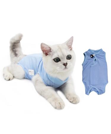 Cat Professional Recovery Suit Pet Surgery Suit Kitten Breathable Clothes Cone E-Collar Alternative Bodysuit Cat Onesie Anti Licking Vest Shirt for Abdominal Wounds Skin Diseases (M blue) M blue