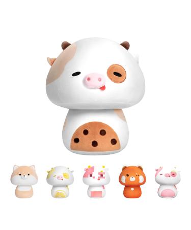 Mewaii 14'' Soft Cow Mushroom Pillow Stuffed Animal Plush Plushie Squishy Toy - Cuddly Cow Plush for Kids Milk Tea Cow 14 Inch