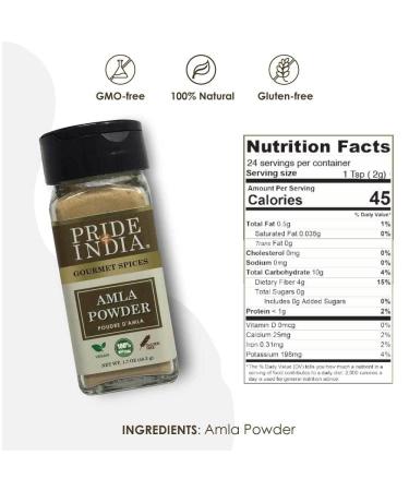Pride of India Amla Powder 8 oz. Medium Dual Sifter Jar - Antioxidant Rich Gourmet Spice, Tangy & Savory - Pure Indian Gooseberry Ground, GMO/Gluten Free - Buy Online on SooperMarket.com