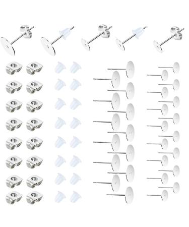 450PCS Earring Posts Stainless Steel Flat Pad,Hypoallergenic Stud Earrings with Butterfly and Rubber Bullet Earring Backs for Jewelry DIY Making Findings (Silver) (Silver)
