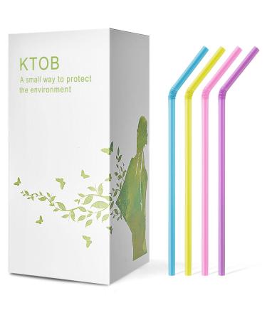 200 Count 100% Plant-Based Compostable Colorful Straws-KTOB Biodegradable Flexible Drinking Straws - A Fantastic Eco Friendly Alternative to Disposable Plastic Bendable Plasticless Straws