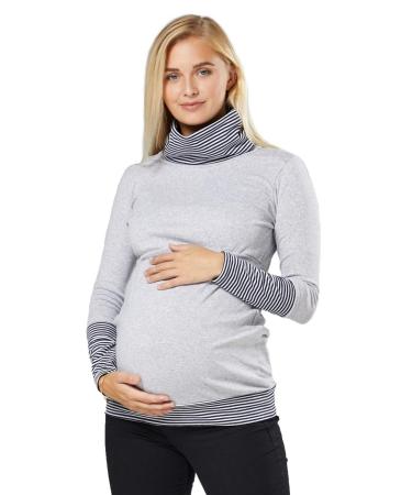 HAPPY MAMA Boutique Women's Maternity Nursing Jumper Sweeathirt 348 10-12 Grey & Navy Stripes