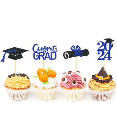 24 Pieces Sparkle 2023 Cupcake Toppers Graduation Cupcake Toppers Bachelier Hat Decoration Graduation Decoration (Black & Blue) - Buy Online on SooperMarket.com