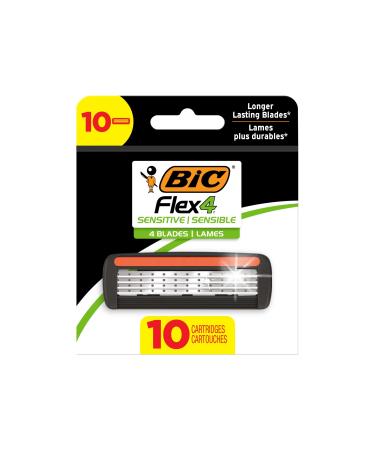 BIC Flex 4 Refilling Refill RASIER cartridges for men long-lasting 4-blade shaving heads for sensitive skin 10 refill cartridges black 1 piece (10 pack)