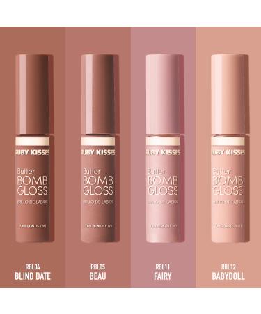Ruby Kisses Lip Gloss Butter Bomb Gloss Set - Blind Date, Beau, Babydoll | Non-Sticky, Vitamin E Enriched Nude Lip Makeup - Buy Online on SooperMarket.com