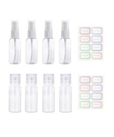 8 pieces 20 ml of transparent travel bottles Spray bottles Laternable spray container for women men travel refillable cosmetics toilet items with 2 sheets of free labels