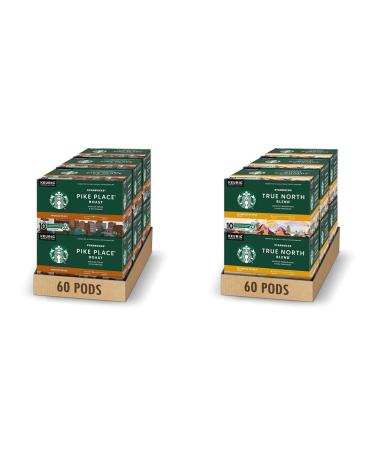 Starbucks Pike Place Medium Roast Coffee Single Serve Keurig K-cup Pods 6 Boxes 60 Capsules & True North Blonde Light Roast Coffee Single Serve Keurig K-cup Pods 6 Boxes 60 Capsules