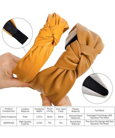 QIANXUAN Wide Cloth Headband Set for Women - 2Pcs Black Leather and Beige Top Knot Hair Bands - Buy Online on SooperMarket.com