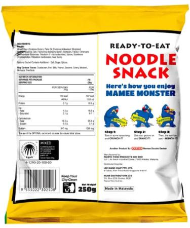 Mamee Monster Noodle Snack BBQ & Chicken Flavour Crispy Snacks 250g HALAL (2 Big Packs 20 Packets) - Buy Online on SooperMarket.com