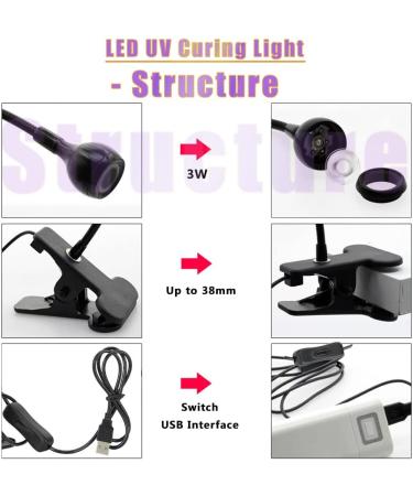 ASHATA UV Lamp 3W 5V 395nm with Gooseneck and Clamp - Multi USB Ultraviolet Light for Nail Curing, Phone Repair, Resin Curing & More - Buy Online on SooperMarket.com