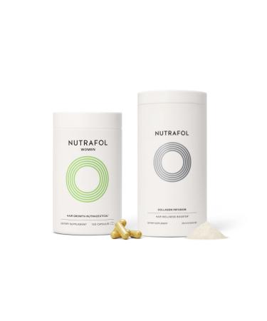 Nutrafol Women's Hair Growth Supplement and Collagen Peptides Powder  Ages 18-44  Physician-formulated for Visibly Thicker  Stronger Hair  Dermatologist Recommended - 1 Month Supply  12 oz. bottle