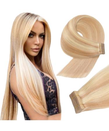 YDDM TAPE in Extensions Real Hair 20PCs 40cg Ashblond with Bleichblond Invisible Tape Extensions Real Hair Extensions Tape Extensions Real Hair Skin Weft Hair Extension (16Ber/613#) 18/613# 16inch (40cm) -20PC