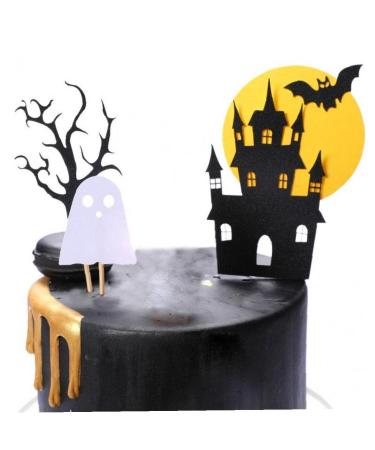 Halloween Cake Topper Haunted House Cake Topper Halloween Cake Decoration Ghost Cake Decoration Pumpkin Cupcake Decoration for Wizard Party Ghost Party Spider Party Style2