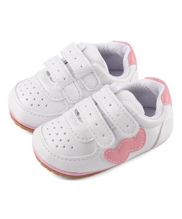 Cheerful Mario Baby Boys Girls First Walking Shoes Infant Prewalkers Pram Shoes Soft PU Leather Anti Slip Sole 6-12 Months W Pink