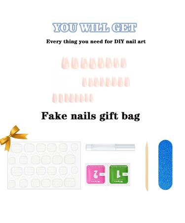 Medium Press on Nails - 24 Pcs Square False Nails with Glossy White French Tips | Stick on Acrylic Nail Designs for Women - International Shipping Available - Buy Online on SooperMarket.com