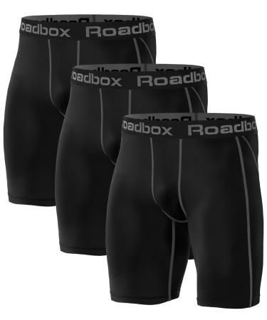 Roadbox 1 or 3 pack men compression shorts quick -drying baselayer underpants tights short running underwear 3 pack: black black black s