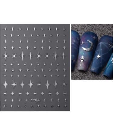 JMEOWIO 9 Sheets Colorful Star Nail Art Stickers Decals - Self-Adhesive Silver Supplies for Nail Design - Buy Online on SooperMarket.com