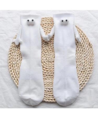 Couple Holding Hands Socks - Funny Magnetic 3D Doll Couple Socks | Unisex White 4 Pair - Buy Online on SooperMarket.com