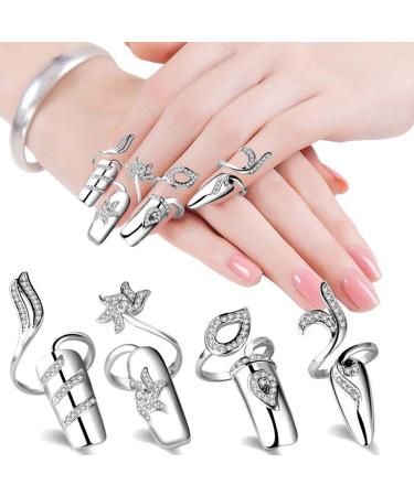 4 PCS Rhinestone Finger Tip Nail Rings - Adjustable Opening Nail Art Charms in Silver Women's Fashion - Buy Online on SooperMarket.com