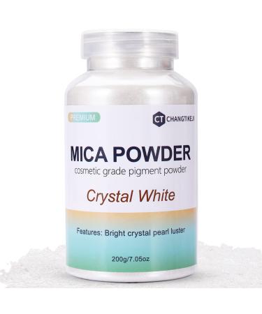 Mica Powder,200g/7.05oz Large Jar,Crystal White Mica Powder Pigment for Epoxy Resin,Lip Gloss,Paint,Dye,Soap Making,Nail Polish,Candle Making,Bath Bombs(Crystal White)