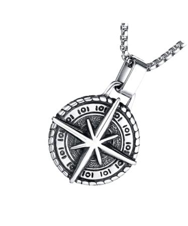 CHILDWEET 1pc Compass Necklace Mens Necklace Mens Pendants Vintage Star Necklace Man Stainless Steel Jewelry