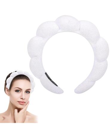 Spa Headband Puffy Sponge Head Band Skincare Makeup Headbands for Washing Face Facial Mask Skin Care Shower Makeup Removal Women Girls Hair Accessories (White)