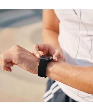 Ultra Black Silicone Solo Loop Band for Apple Watch 38/40/41MM - Elastic Sport Strap for iWatch Series 1-8, SE - 5.6-5.8 Size - Stretchy and Compatible - Buy Online on SooperMarket.com