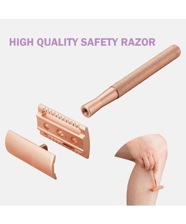Oueyfer Double-Sided Safety Razor - Premium Zinc Alloy & Metal Handle for Effortless Hair Removal - Stylish Rose Gold with Bracket - Buy Online on SooperMarket.com