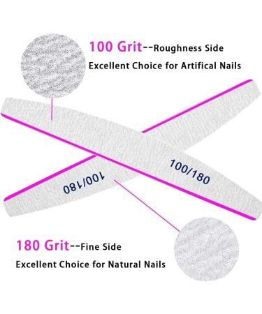 12pcs Professional 100/180 Grit Nail Files for Acrylic, Gel, Thick, and False Nails - Washable & Reusable Double-Sided Emery Board - Buy Online on SooperMarket.com