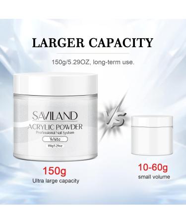 Saviland White Acrylic Powder - 150g/5.29OZ | Professional Nail Art | Large Capacity for Acrylic Nails | 3D Flowers & Nail Extension - Buy Online on SooperMarket.com