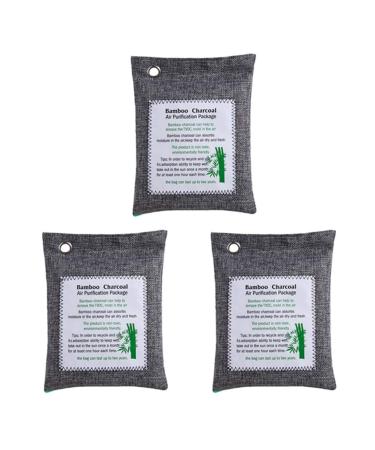 Bamboo coal air purification bags activated carbon smell absorbers fresheners moisture absorbing device for home car etc gray (3 pack every 200g) gray