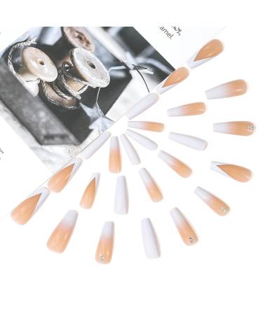 Handcess White Gradient Coffin French False Nails | Shiny Long Press-On Ballerina Acrylic Nails - 24PCS for Women & Girls - Buy Online on SooperMarket.com